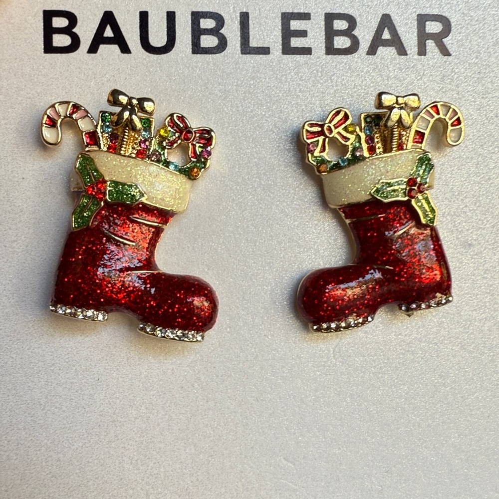 BaubleBar Christmas Festive Red Boot Earrings New